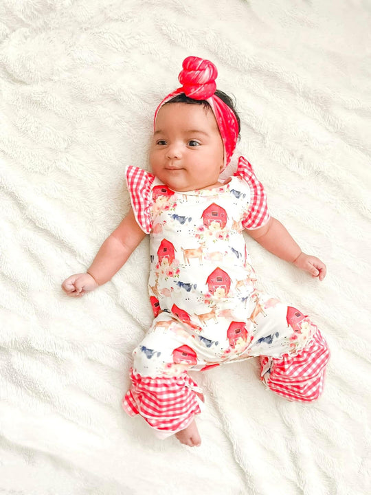 Red Barn Ruffle Romper