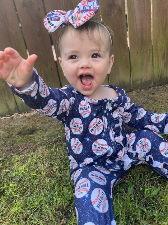 Baseball sis zip sleeper with ruffle