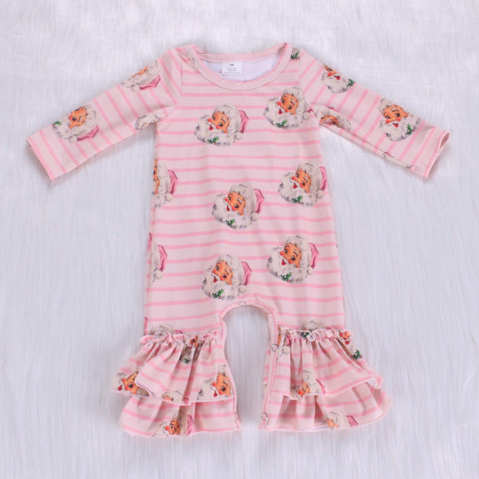 NB pink Santa stripe ruffle romper