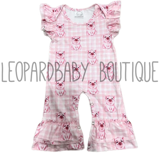 Plaid pig flutter romper