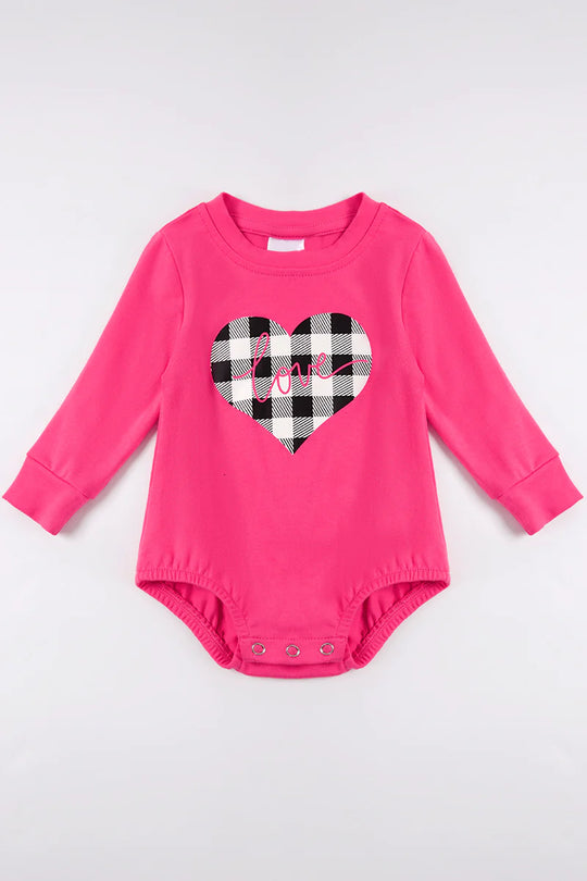 Pink plaid heart romper