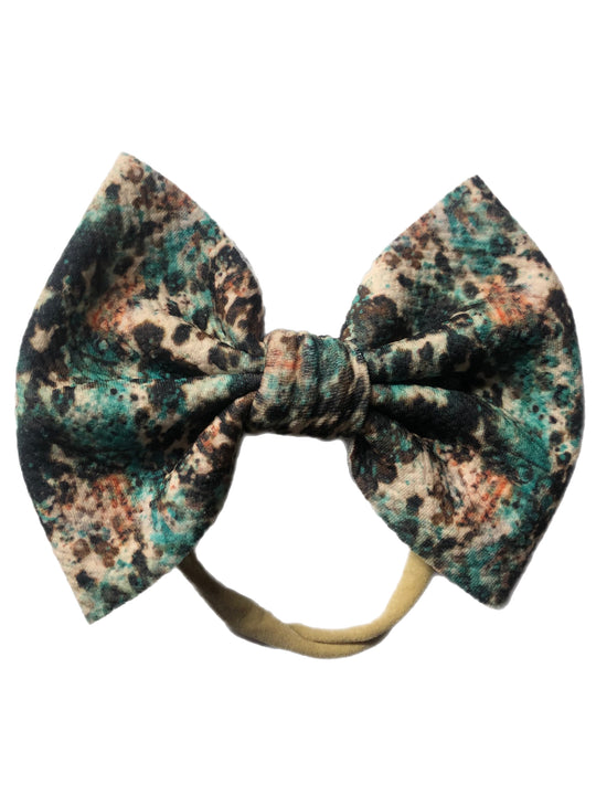 Turquoise cow Nylon Bow