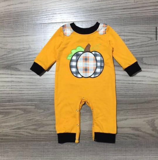 Orange Plaid pumpkin romper