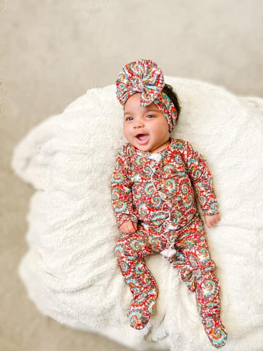NEWBORN Tie dye leopard footie sleeper and headband