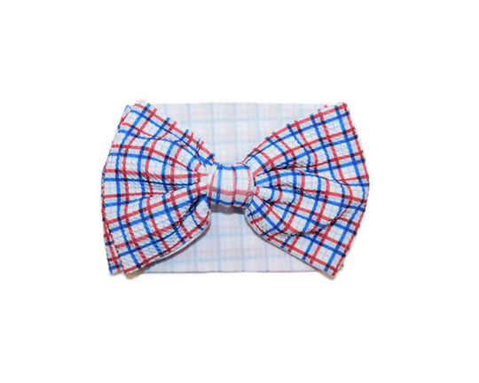 Red White and Blue Plaid Headband Bow
