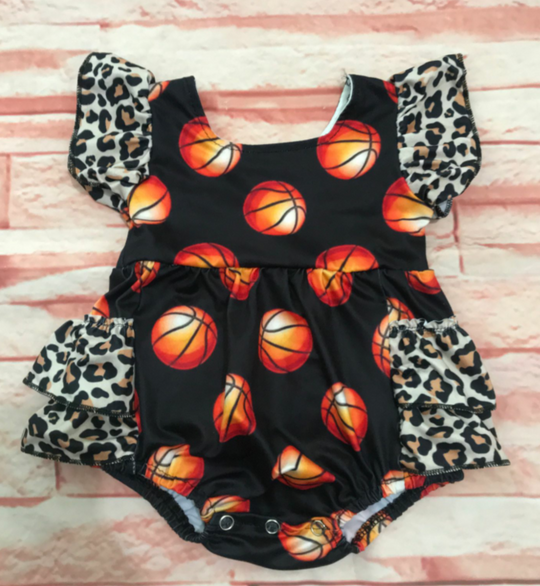 Basketball leopard ruffle romper