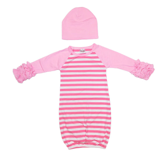 Pink Stripe ruffle sleeve gown