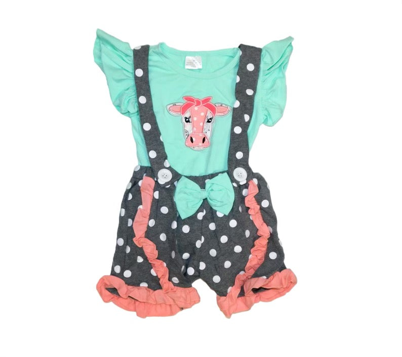 Girl cow romper two piece