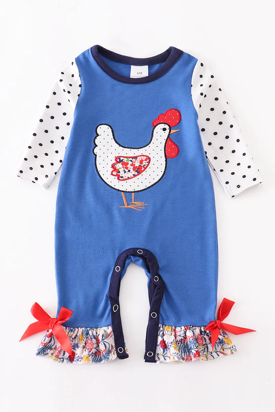 Blue Polka Dot Chicken Romper