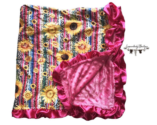 Pink serape leopard sunflower blanket