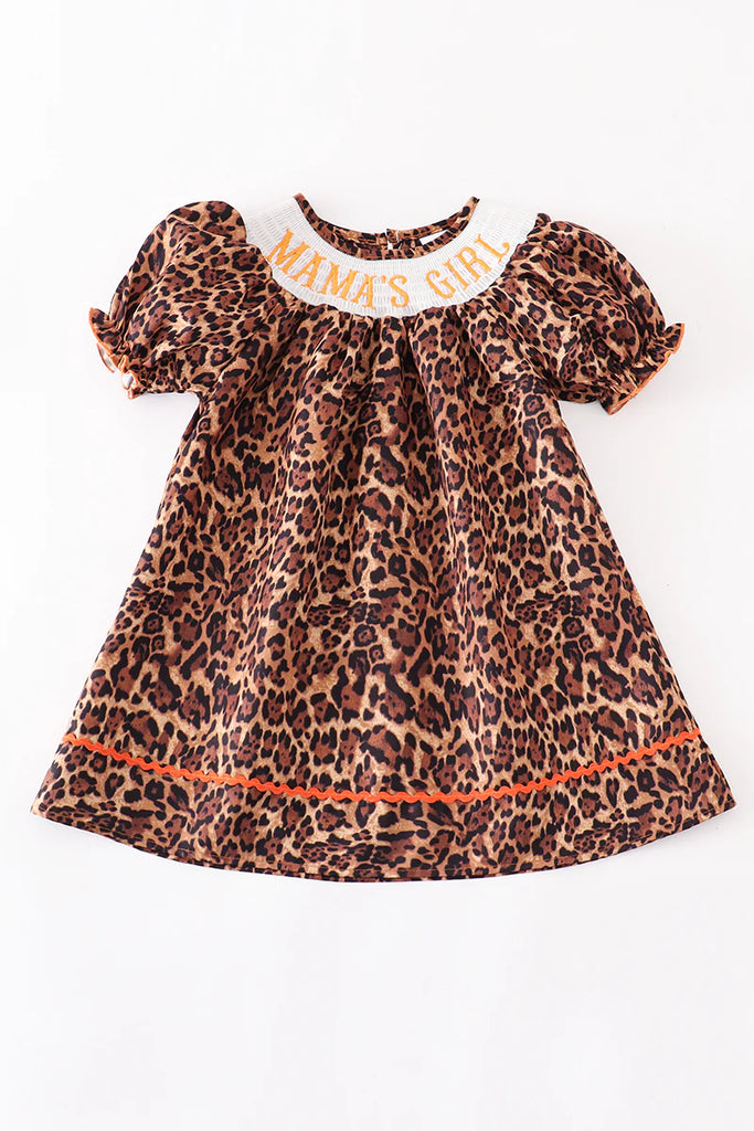 Smocked leopard mamas girl dress