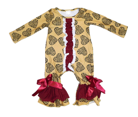 Yellow gold and maroon hearts romper