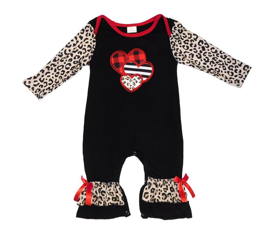 Plaid and leopard heart romper