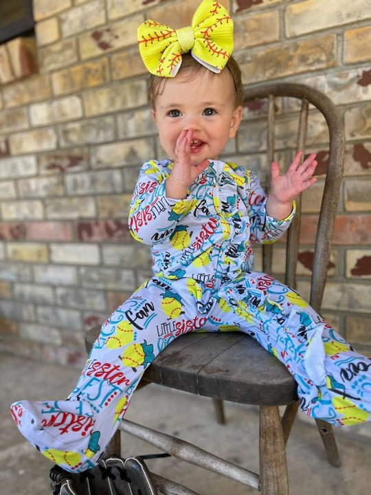 Little sister biggest fan softball zip sleeper