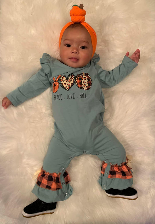 Peace love fall blue pumpkin romper