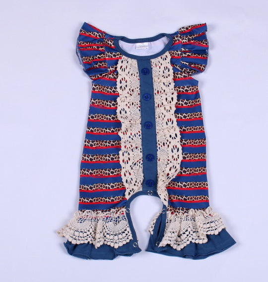 Newborn Leopard, Red , white and blue lace romper