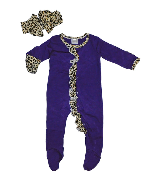 Newborn Purple and Leopard Sleeper Set