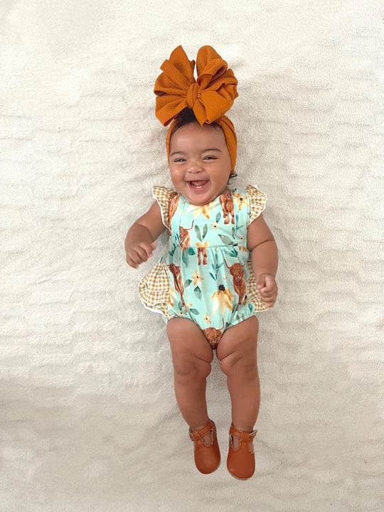 Blue highland cow romper