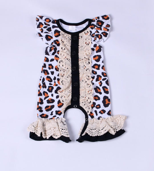 Newborn white leopard lace romper