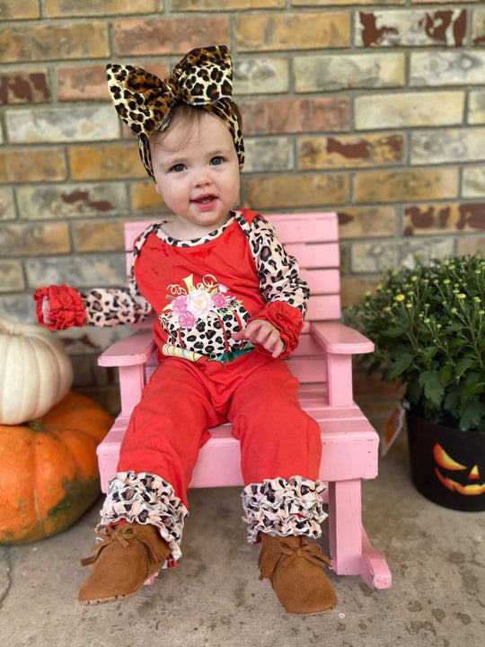 Orange and Leopard Pumpkin Romper