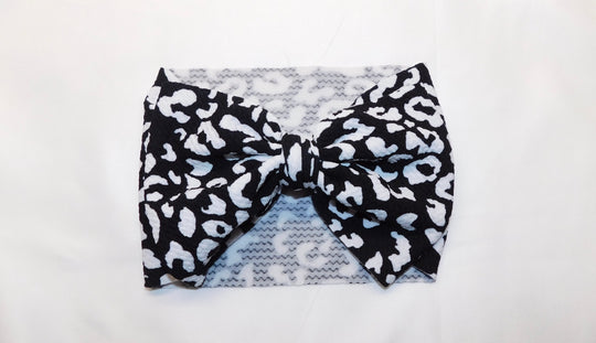 Black and White Leopard Headband Bow - fits to 8M