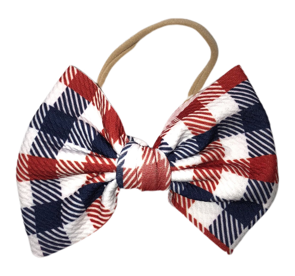 Red white and blue plaid nylon bow