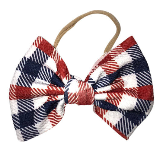 Red white and blue plaid nylon bow