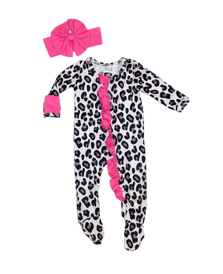 Newborn Pink and leopard footie sleeper set