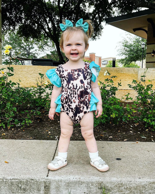 Brown cowhide & blue romper