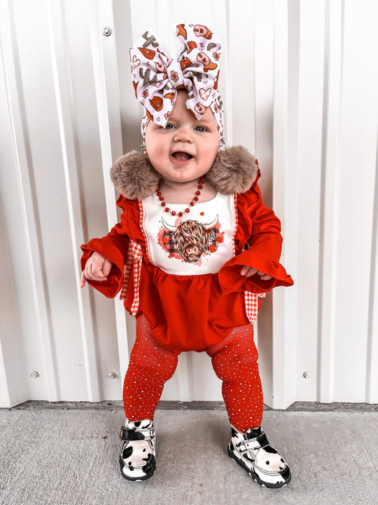 Red cow hearts romper