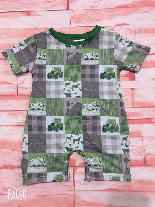 Green and gray farmin' romper