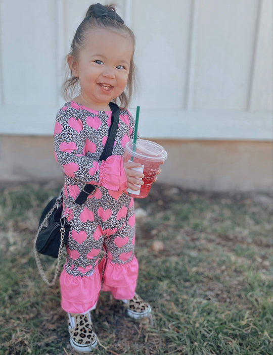 Clover Cottage Pink Leopard Heart Romper