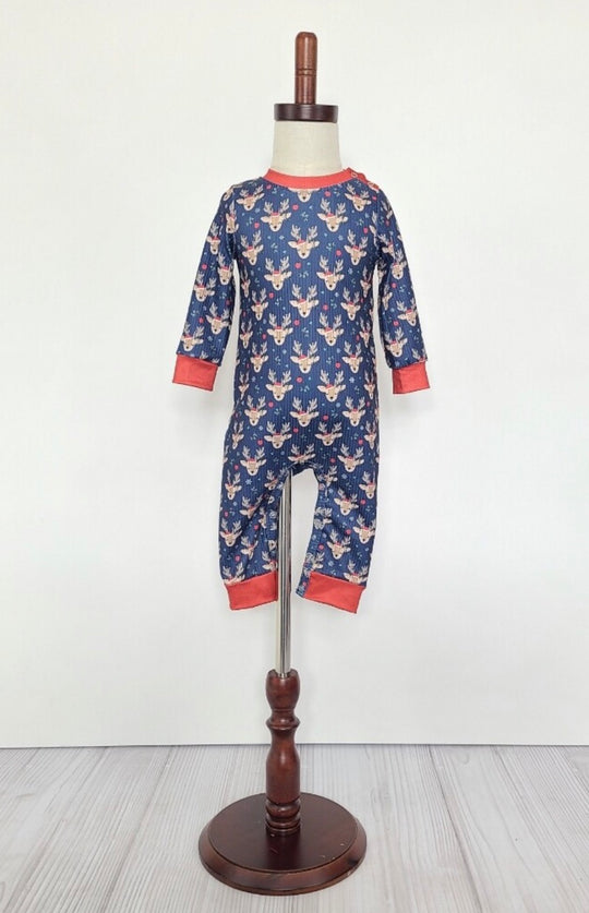 Clover cottage navy reindeer romper