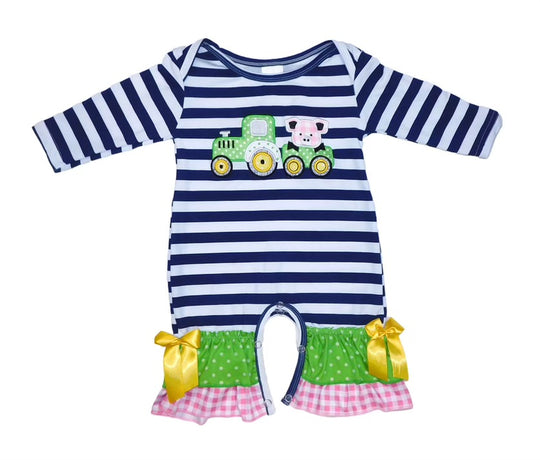 Navy farm stripe romper