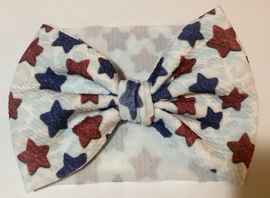 July 4th light blue leopard stars bow