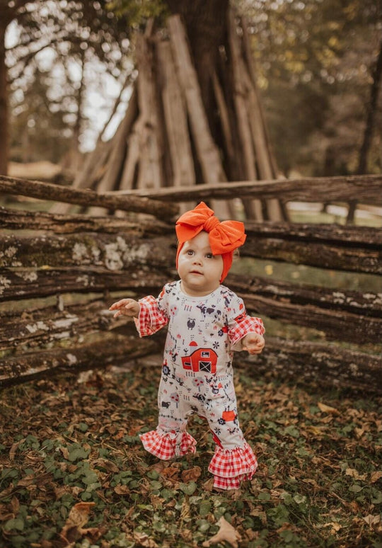Clover cottage red barn girl romper