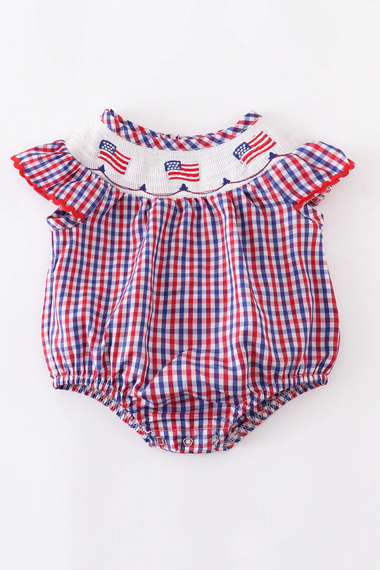 Smocked flag romper