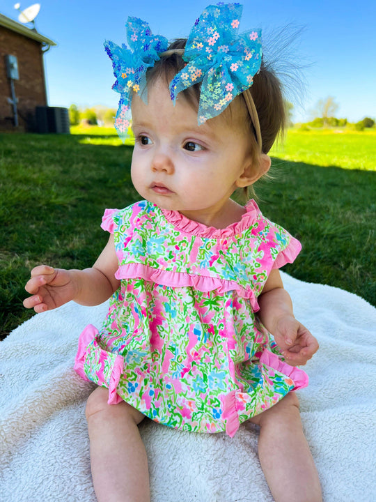 Green and pink bubble romper