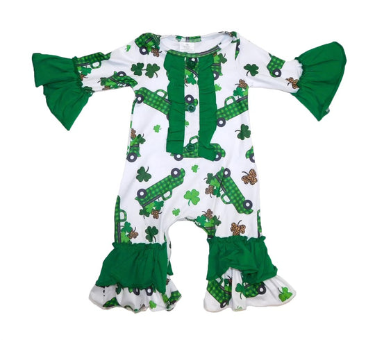 NEWBORN green leopard shamrock romper