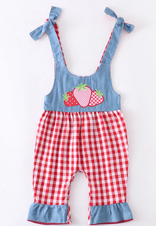 Strawberry red check tie romper