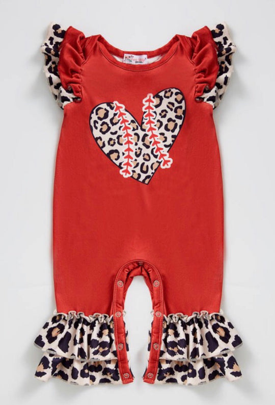Clover cottage Leopard baseball heart romper