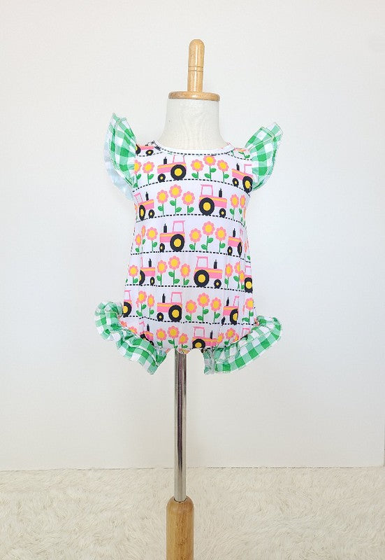 Clover Cottage pink tractor Romper