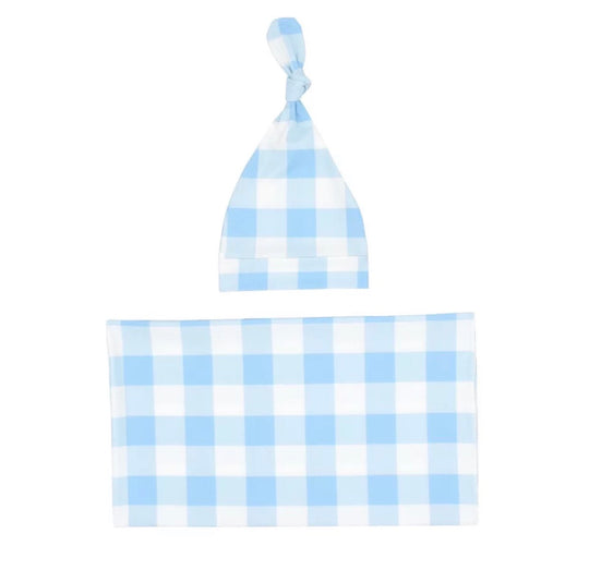 Blue checkered 2 piece swaddle set