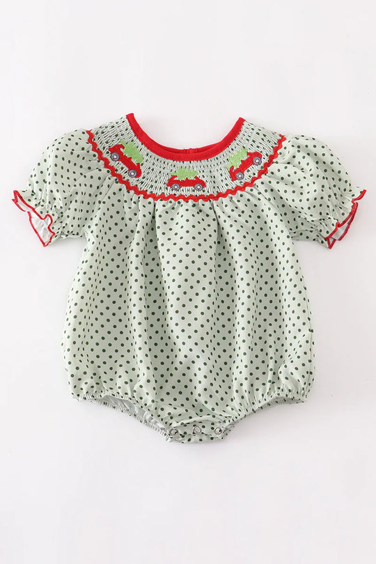 Smocked Christmas tree car romper