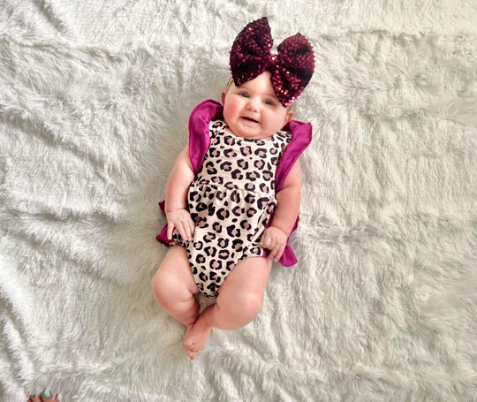 Leopard and purple ruffle romper