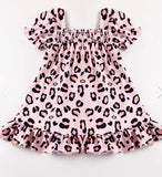 Pink leopard smocked dress