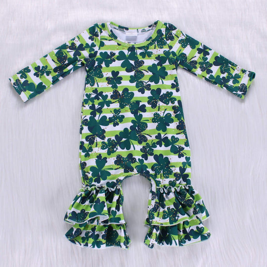 NB Shamrock stripe ruffle romper