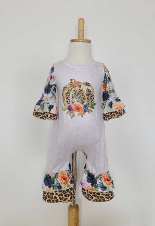 Clover Cottage Leopard Gilded pumpkin romper