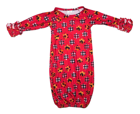 Newborn Red Gown with Leopard Snowflakes