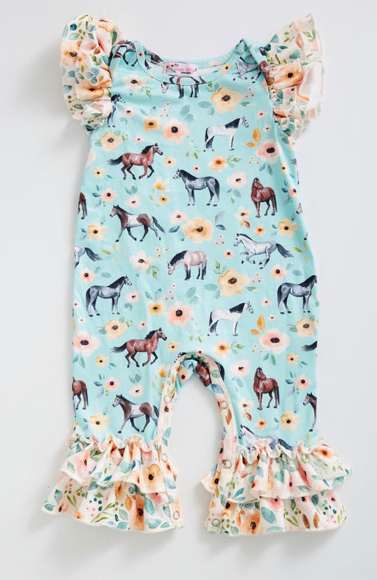 Clover cottage horse floral romper